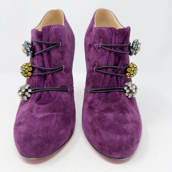 Christian Louboutin Bootoni Mj Crystal Suede Ankle Boots Size 38 - Picture 3 of 11